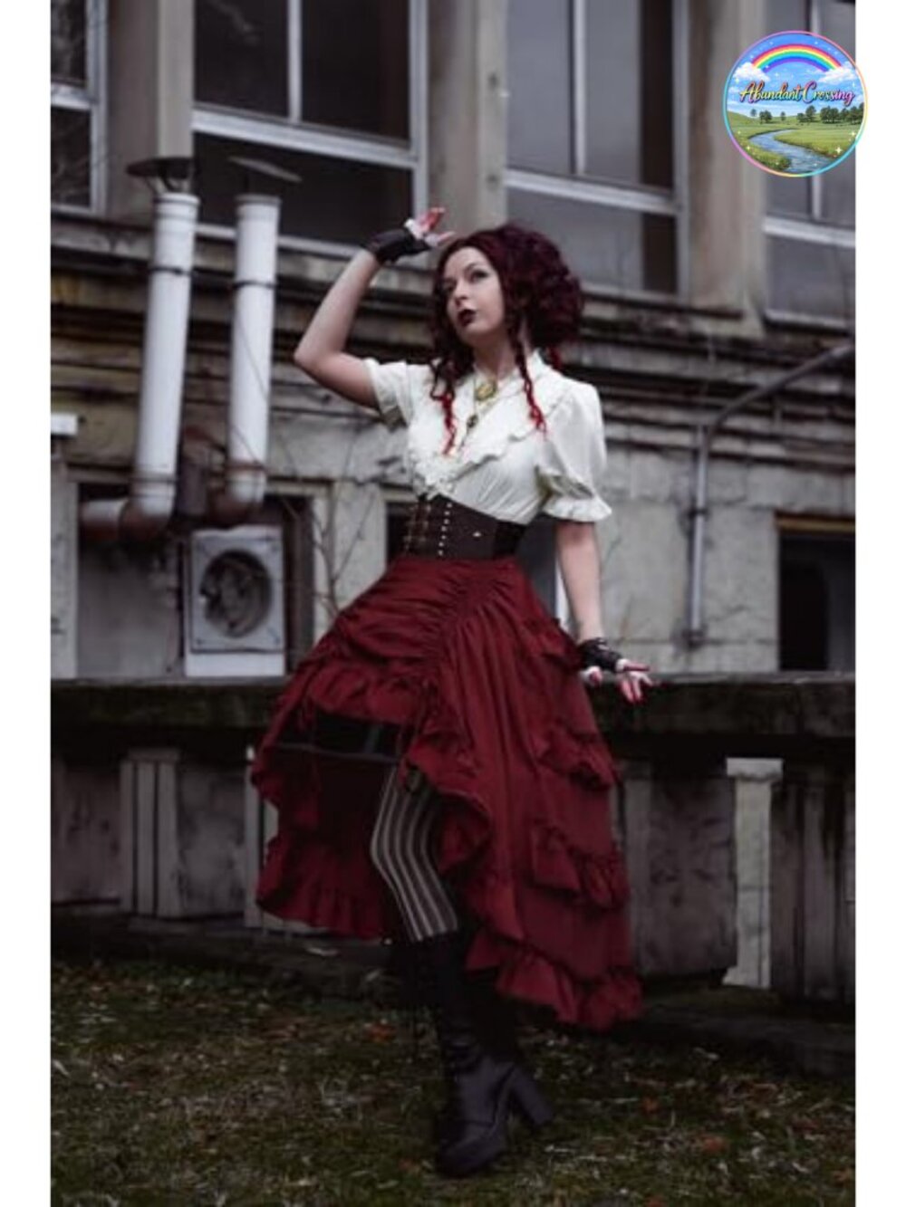 Women Renaissance Pirate High-Low Maxi Skirt Ruffle Two-Way Wear - Picture 2 of 6